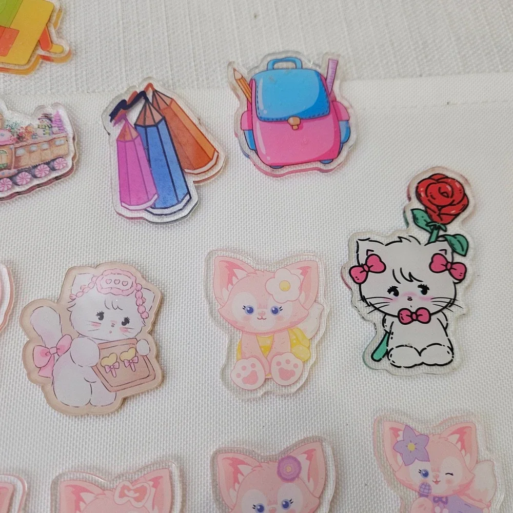 19pc Kawaii Acrylic Flatback Cabochons Cat Fox School Holiday DIY Craft Charms‎